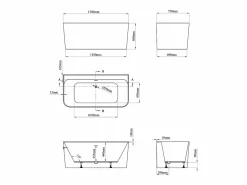 Shower & Design Bañera semi empotrada rectangular - 216L - 150 x 75 x 60 cm - - Acrílico - ATESA