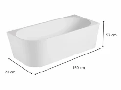 Discount Bañera semiexenta acrílica blanca 150cm - Ángulo recto MILO Bañera Rinconera|Bañera Semi Exenta