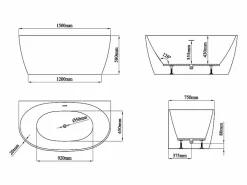 Shower & Design Bañera semi-exenta blanca - 203 L - Acrílico - 150 x 75 x 58 cm - AMOSARI