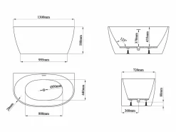Best Bañera semi-exenta blanca - 167 L - Acrílica - 130 x 72 x 58 cm - AMOSARI Bañera Semi Exenta