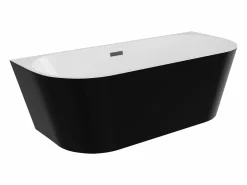 Sale Bañera semi-exenta negra de acrílico, 255L, 180 x 75 x 58 cm, DIVINA Bañera Semi Exenta