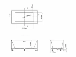 Hot Bañera semi-exenta rectangular blanca de 250 L, 150 x 75 x 58 cm, PIKAIA Bañera Semi Exenta