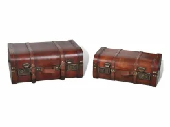 Baúl cofre de madera vintage marrón 2 unidades ES369623