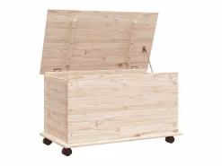 Outlet vidaxl Baúl de almacenaje con ruedas ALTA madera maciza 73x39,5x43 cm Color natural claro