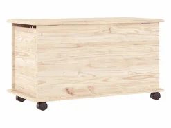 Outlet vidaxl Baúl de almacenaje con ruedas ALTA madera maciza 73x39,5x43 cm Color natural claro