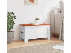Hot Baúl de almacenaje con tapa madera de acacia marrón y ES259414 Blanco