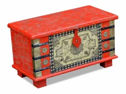 Sale Baúl de almacenamiento madera de mango 80x40x45 cm ES483985 Rojo