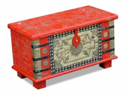 Sale Baúl de almacenamiento madera de mango 80x40x45 cm ES483985 Rojo