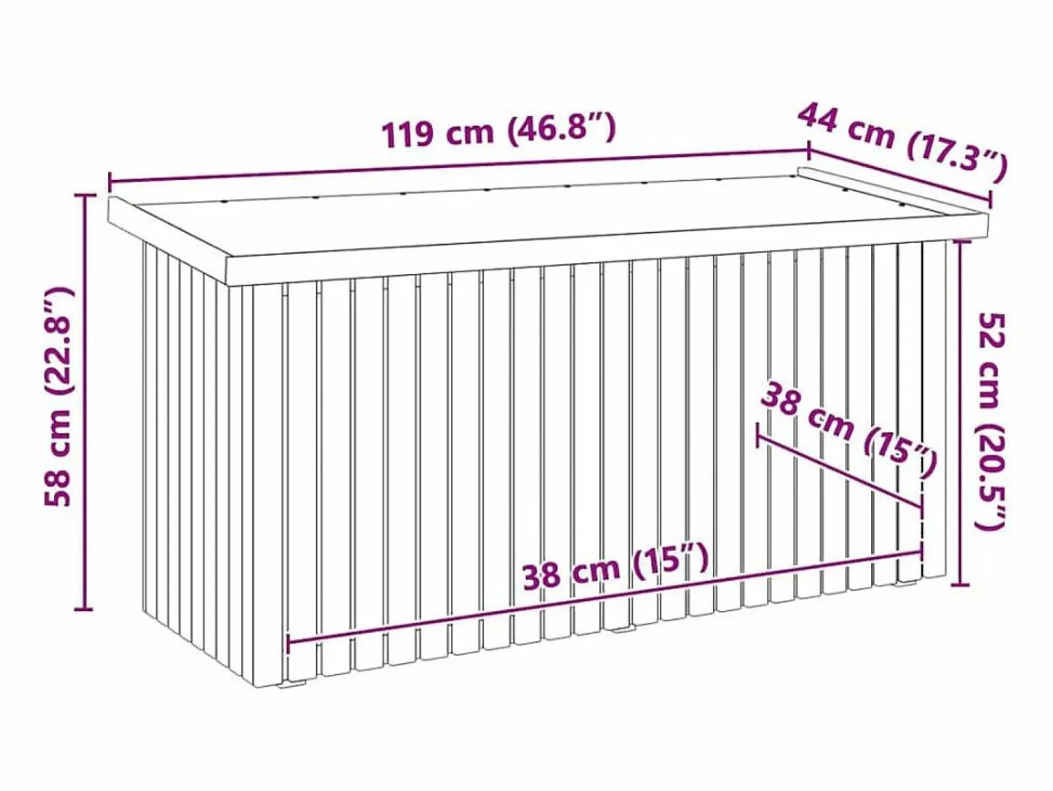 Online Baúl de Almacenamiento 119x44x58,5 cm Madera de Pino Tratado Armario De Jardín