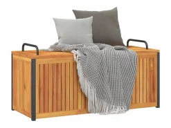 Discount Baúl de cojines de jardín acacia maciza y acero 110x45x42/53 cm Baúl De Jardín