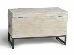 Sale Giner y colomer Baúl madera de mango y patas metal en envejecido Blanco