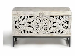 Sale Giner y colomer Baúl madera de mango y patas metal en envejecido Blanco