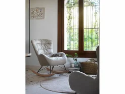 Balancín tapizado en , patas metal y patín madera de haya Sillón Balancín