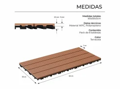 Baldosas de exterior – madera composite WPC, antideslizantes, set de 6 (1.08 m²)