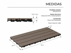 Baldosas de exterior – madera composite WPC, antideslizantes, set de 6 (1.08 m²) – Yoevu
