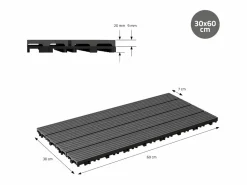 Outlet ECD Germany Baldosas de WPC para terrazas 60x30 cm - 30 piezas por 5m² Gris antracita