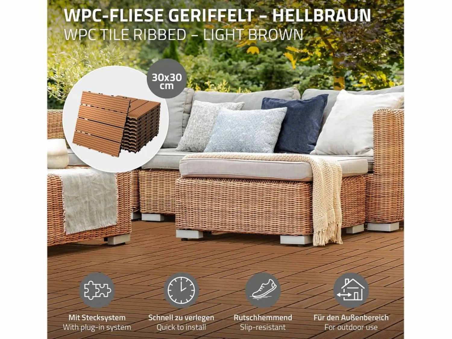ECD Germany Baldosas de WPC 30x30 cm - 33 unid. por 3m²