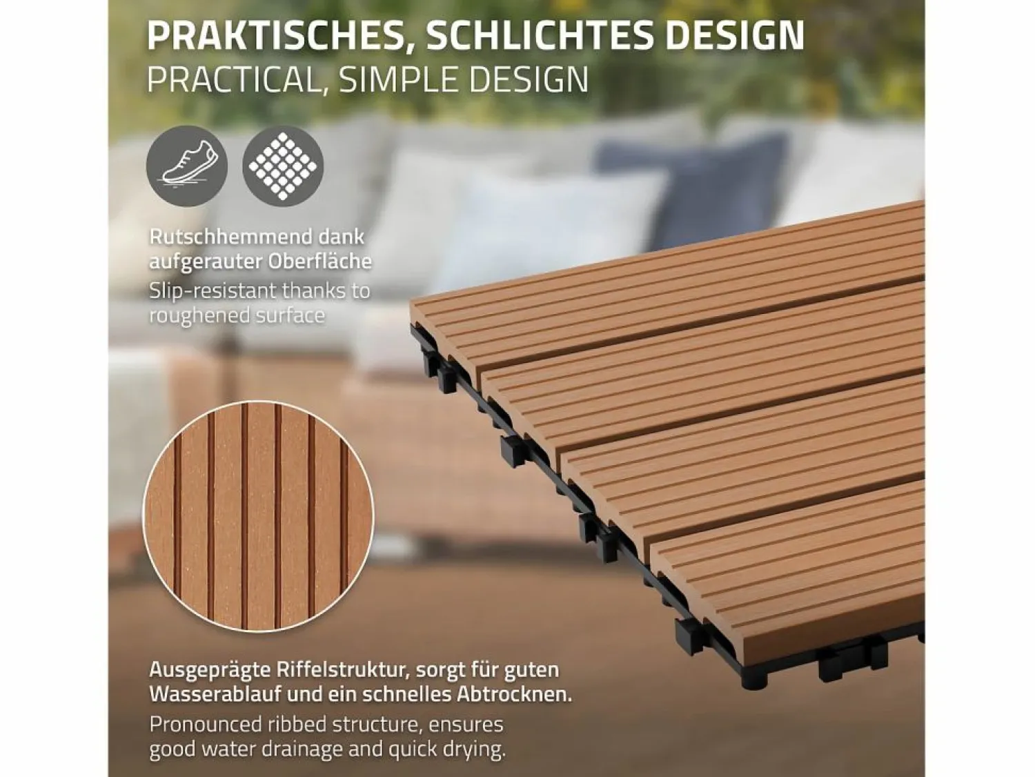 ECD Germany Baldosas de WPC 30x30 cm - 33 unid. por 3m²