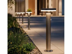 Sale Ledkia Baliza Solar Exterior LED 6W Superficie Pie 45cm con Detector de Movimiento Helios Inox 3000K Blanco Cálido Gris