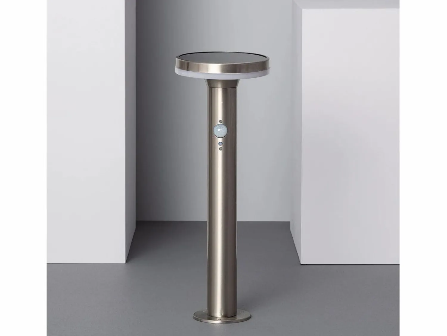 Ledkia Baliza Solar Exterior LED 6W Superficie Pie 45cm con Detector de Movimiento Helios Inox 4000K Blanco Neutro