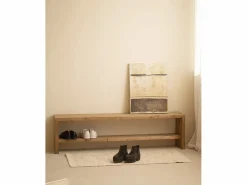 Sale DECOWOOD Banco / zapatero de madera maciza de abeto en tono roble oscuro de 145x45cm - TELVA - Marru00f3n