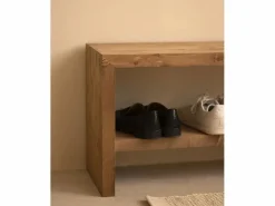 Sale DECOWOOD Banco / zapatero de madera maciza de abeto en tono roble oscuro de 145x45cm - TELVA - Marru00f3n