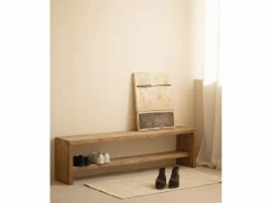 Sale DECOWOOD Banco / zapatero de madera maciza de abeto en tono roble oscuro de 145x45cm - TELVA - Marru00f3n
