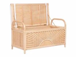 OZAIA Banco baúl de mimbre trenzado con cojín,An.91 x P. 43 x Al. 51 cm, Natural, SOLEYA