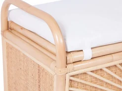 OZAIA Banco baúl de mimbre trenzado con cojín,An.91 x P. 43 x Al. 51 cm, Natural, SOLEYA