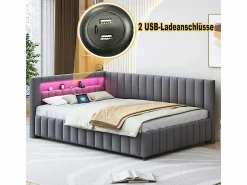 New Banco cama acolchado de terciopelo 140x200 cm, Sofá cama con LED, USB, respaldo y cabecero, Cama Diván