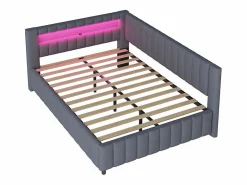 New Banco cama acolchado de terciopelo 140x200 cm, Sofá cama con LED, USB, respaldo y cabecero, Cama Diván
