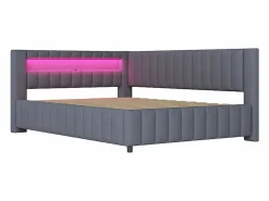 New Banco cama acolchado de terciopelo 140x200 cm, Sofá cama con LED, USB, respaldo y cabecero, Cama Diván