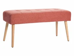 Outlet Miliboo Banco capitoné de tela efecto aterciopelado texturizado terracota y madera clara 95 cm GUESTA Bronce