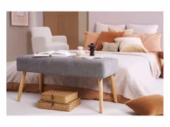 Miliboo Banco capitoné de tela efecto aterciopelado texturizado y madera clara 95 cm GUESTA