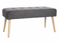 Miliboo Banco capitoné de tela efecto aterciopelado texturizado y madera clara 95 cm GUESTA