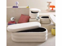 New Banco cofre de almacenamiento borreguito con 2 puffs Banco Y Pie De Cama|Banco Y Pie De Cama
