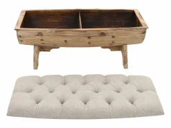 Hot Banco con almacenaje Madera maciza y tela 103 x 51 x 44 cm Crema