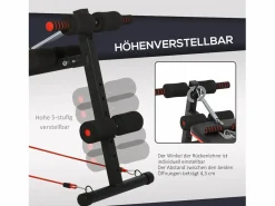 Banco de abdominales ajustable y plegable, multifuncional con cuerdas, de acero, y rojo (137 x 51 x 66 cm)