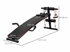 Sale Banco de abdominales ajustable con bandas de resistencia, acero, (137,5 x 55,5 x 50-68 cm) Negro