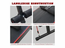 Sale Banco de abdominales ajustable con bandas de resistencia, acero, (137,5 x 55,5 x 50-68 cm) Negro