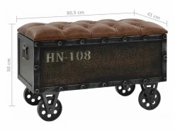 vidaxl Banco de almacenaje madera maciza cuero sintético 80,5x41x50cm