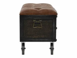 vidaxl Banco de almacenaje madera maciza cuero sintético 80,5x41x50cm