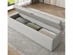 Hot Banco de almacenaje tapizado con espacio de almacenaje - estructura de madera - lino 141x41,5x47 cm Baúl Y Arcón|Accesorios De Almacenaje