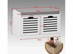 Sobuy Banco de Almacenamiento con Cojines y 2 Cubos de Entrada del Gabinete Dresser Zapato Cómodo Banco FSR23-K-W ES