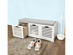 Clearance Banco de Almacenamiento con Acolchados Cojines y 3 Cubos, Entrada Zapato Gabinete Dresser Cómodo Banco FSR23-W ES Banco Y Pie De Cama|Banco Y Pie De Cama