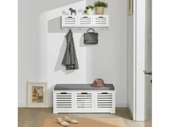 Clearance Banco de Almacenamiento con Acolchados Cojines y 3 Cubos, Entrada Zapato Gabinete Dresser Cómodo Banco FSR23-W ES Banco Y Pie De Cama|Banco Y Pie De Cama