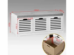 Clearance Banco de Almacenamiento con Acolchados Cojines y 3 Cubos, Entrada Zapato Gabinete Dresser Cómodo Banco FSR23-W ES Banco Y Pie De Cama|Banco Y Pie De Cama