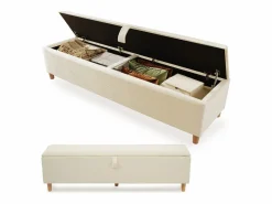 Discount ModernLuxe Banco de almacenamiento tapizado 165x38x46cm - Pana - Beige