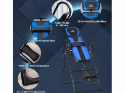 Discount Banco de inversión plegable, entrenador de gravedad con ruedas y respaldo ajustable, de metal y ABS, y azul (132 x 71 x 145 cm) Aparato De Musculación