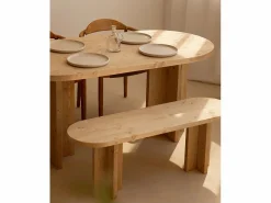 DECOWOOD Banco de madera de abeto ovalado para interiores en color roble medio de 120x45cm - TOKYO -